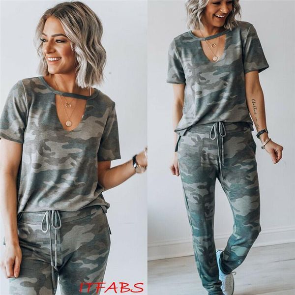 2021 summer women tracksuits 2pcs camouflage short sleeve +lace-up sports pants sets ladies outdoor sport wear casual suits, Gray
2021 summer women tracksuits 2pcs camouflage short sleeve +lace-up sports pants sets ladies outdoor sport wear casual suits, Gray