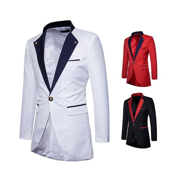 men's suits & blazers single button casual men blazer slim fit fashion male jacket full sleeve office, White;black
men's suits & blazers single button casual men blazer slim fit fashion male jacket full sleeve office, White;black