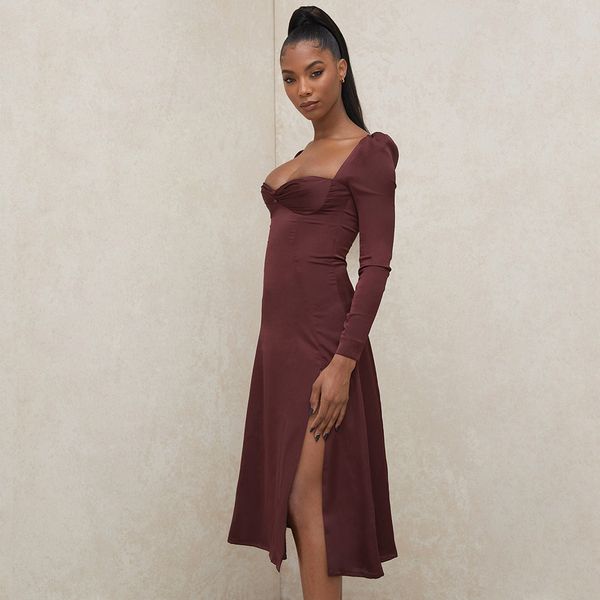 satin puff sleeve midi dress gown backless elegant split dress party night club winter womens dresses 2021, Black;gray
satin puff sleeve midi dress gown backless elegant split dress party night club winter womens dresses 2021, Black;gray