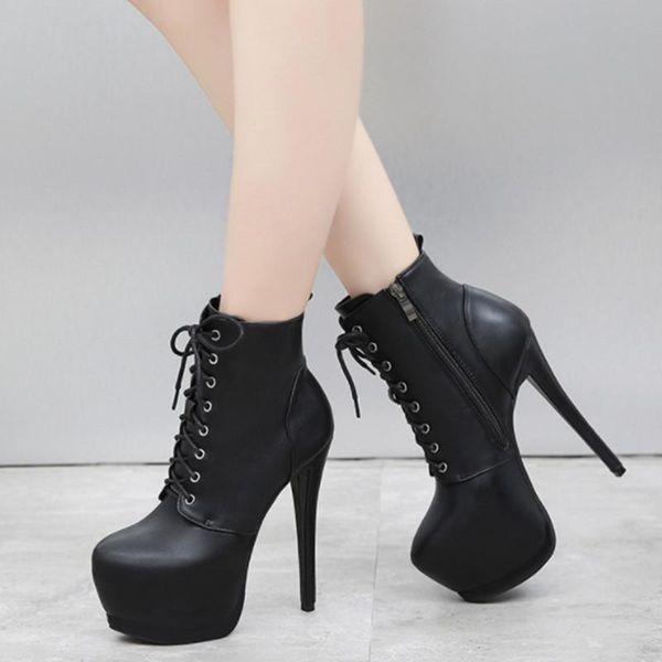 15 cm super high-heel short boots stiletto waterproof platform lace-up shoes women's model catwalk ankle, Black
15 cm super high-heel short boots stiletto waterproof platform lace-up shoes women's model catwalk ankle, Black