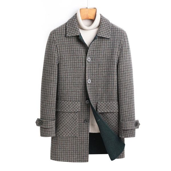 men's wool & blends autumn and winter double-sided woolen coat mid-length fashionable houndstooth trench trend, Black
men's wool & blends autumn and winter double-sided woolen coat mid-length fashionable houndstooth trench trend, Black