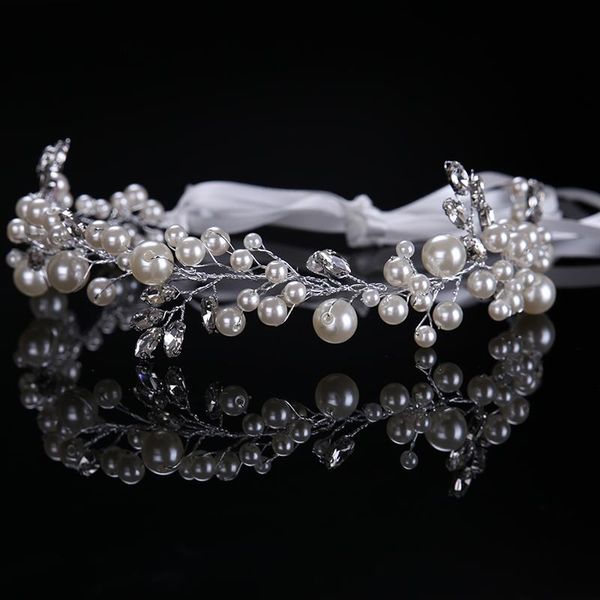 hair clips & barrettes design romantic luxurious bride tiara hairbands 30cm handmade pearls crystal accessories for women wedding jewelry, Golden;silver