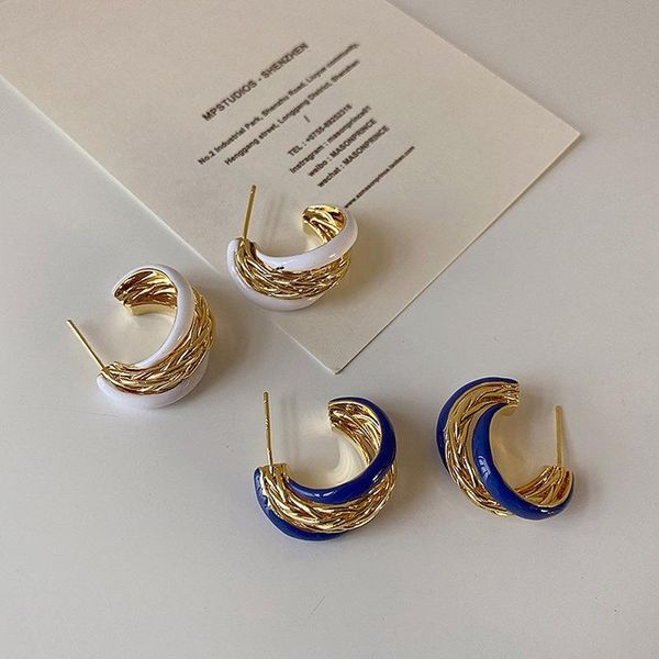 hoop & huggie u-magical temperament c shape twist rope white blue earring for women gold color metal enamel jewellery pendientes, Golden;silver
hoop & huggie u-magical temperament c shape twist rope white blue earring for women gold color metal enamel jewellery pendientes, Golden;silver