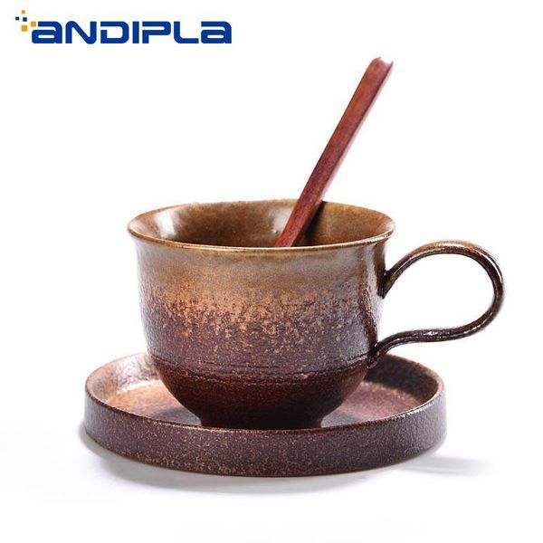260ml japanese style rust glaze ceramic coarse pottery mug milk coffee cup and saucer spoon kit drinkware vintage home decor
260ml japanese style rust glaze ceramic coarse pottery mug milk coffee cup and saucer spoon kit drinkware vintage home decor
