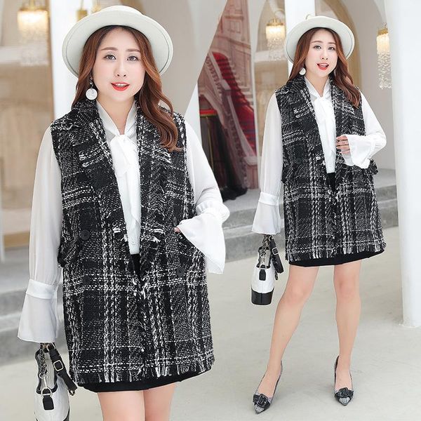 women's vests spring sweet plaid pocket fringed tweed large black lady small fragrance loose 4xl korean xxxl fashion casual vest, Black;white
women's vests spring sweet plaid pocket fringed tweed large black lady small fragrance loose 4xl korean xxxl fashion casual vest, Black;white