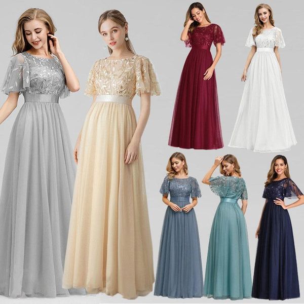 bridesmaid dress elegant women for wedding party o-neck sequins short sleeve mesh long bridesmaids dresses, White;pink
bridesmaid dress elegant women for wedding party o-neck sequins short sleeve mesh long bridesmaids dresses, White;pink