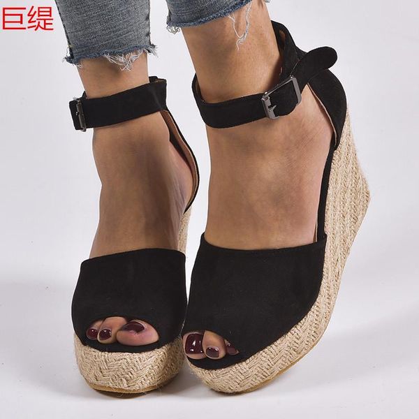 sandals women's large rope slope heel, Black