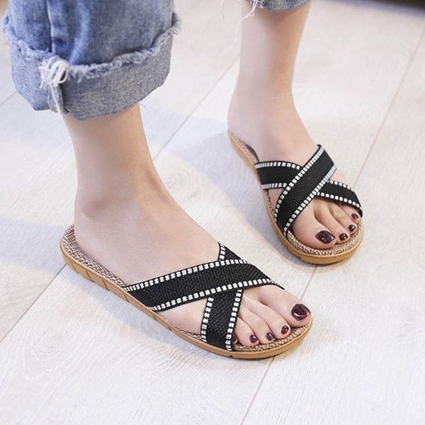 slippers women's summer fashion home cross strap flip flops flat casual shoes linen beach female outdoor #45, Black
slippers women's summer fashion home cross strap flip flops flat casual shoes linen beach female outdoor #45, Black