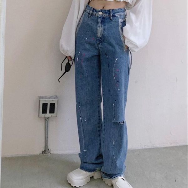 women's jeans splash-ink hole straight wide-legged pants pocket for women, Blue
women's jeans splash-ink hole straight wide-legged pants pocket for women, Blue