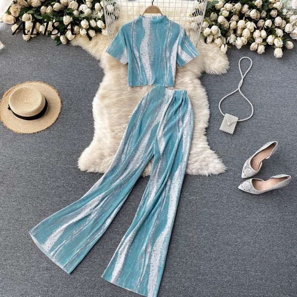 women's two piece pants summer sasual fashoin women suit elegant patchwork color collisuion tie dye crop shirts + high waist loose wide, White
women's two piece pants summer sasual fashoin women suit elegant patchwork color collisuion tie dye crop shirts + high waist loose wide, White