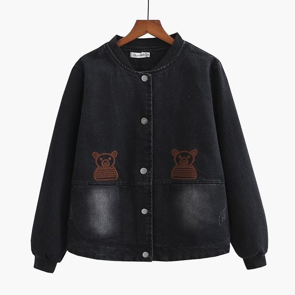 women's jackets plus size xl-3xl bear embroidery black denim casual autumn winter outerwear, Black;brown
women's jackets plus size xl-3xl bear embroidery black denim casual autumn winter outerwear, Black;brown