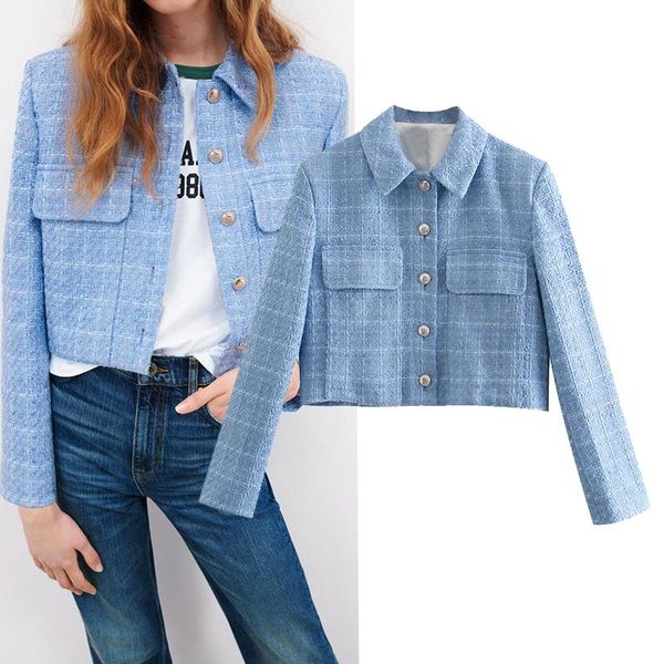 women's suits & blazers wesay jesi 2021 spring women blue tweed crop pocket blazer female long sleeve elegant jacket office ladies, White;black
women's suits & blazers wesay jesi 2021 spring women blue tweed crop pocket blazer female long sleeve elegant jacket office ladies, White;black
