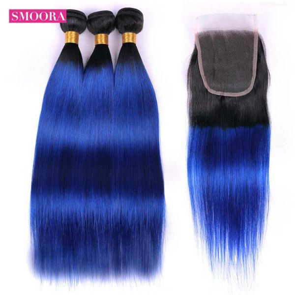human hair bulks smoora ombre 1b/blue brazilian 3 bundles straight non remy weave with lace closure 4*4 part, Black
human hair bulks smoora ombre 1b/blue brazilian 3 bundles straight non remy weave with lace closure 4*4 part, Black