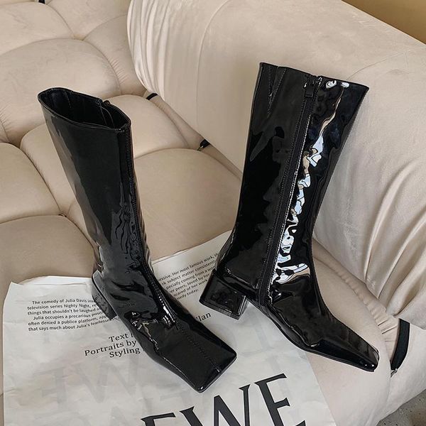 boots black patent long chunky heel women winter shoe square toe knee high booties 2022 fashion chic bootee female club footwear
boots black patent long chunky heel women winter shoe square toe knee high booties 2022 fashion chic bootee female club footwear