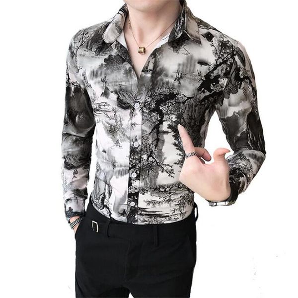 men's casual shirts 2021 spring landscape painting ink shirt long sleeve print mens night club/party/prom dress male, White;black
men's casual shirts 2021 spring landscape painting ink shirt long sleeve print mens night club/party/prom dress male, White;black