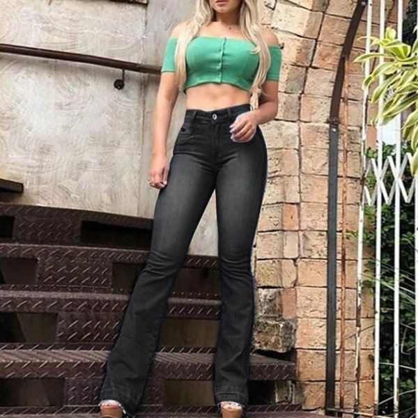 women's jeans women flare mid waist bell stretch slim pants straight length loose for high elastic denim, Blue
women's jeans women flare mid waist bell stretch slim pants straight length loose for high elastic denim, Blue