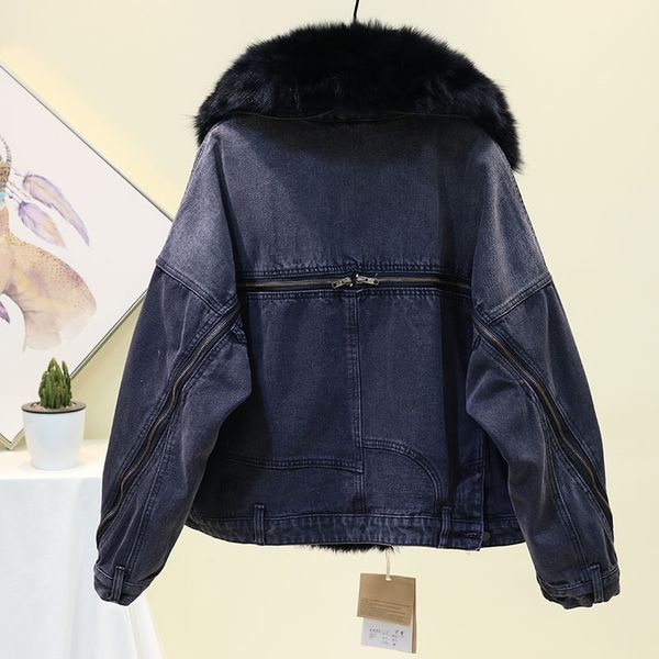 winter removable fox collar real rabbit fur lined denim coat women outwear thick warm loose back zipper jeans jacket female e4t8, Black;brown
winter removable fox collar real rabbit fur lined denim coat women outwear thick warm loose back zipper jeans jacket female e4t8, Black;brown