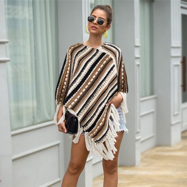 women's sweaters womens capes and ponchoes autumn winter women fashion striped print tassel pullovers knitted pullover sweater j23, White;black
women's sweaters womens capes and ponchoes autumn winter women fashion striped print tassel pullovers knitted pullover sweater j23, White;black