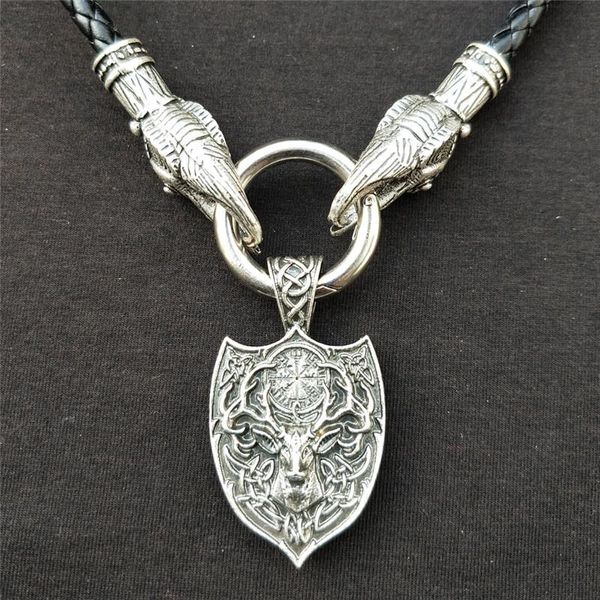pendant necklaces viking nordic elk head with two crow leather chain amulet necklace punk gothic jewelry for men gift, Silver
pendant necklaces viking nordic elk head with two crow leather chain amulet necklace punk gothic jewelry for men gift, Silver