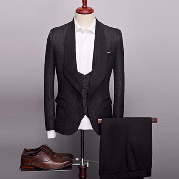 men's suits & blazers 2021 casual boutique business big black collar suit / male jacquard dark pattern jacket pants vest 3 pcs set, White;black
men's suits & blazers 2021 casual boutique business big black collar suit / male jacquard dark pattern jacket pants vest 3 pcs set, White;black