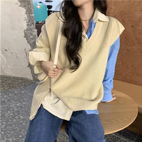 women's vests design zipper knitted vest 2021 autumn korean loose casual sleeveless all match fashion v neck sueter, Black;white
women's vests design zipper knitted vest 2021 autumn korean loose casual sleeveless all match fashion v neck sueter, Black;white