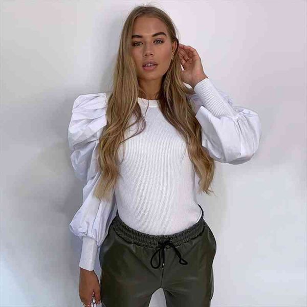 office lady elegant fashion long puff sleeve sweater patchwork shirts ribbed knitted elegant slim stretch, White;black
office lady elegant fashion long puff sleeve sweater patchwork shirts ribbed knitted elegant slim stretch, White;black