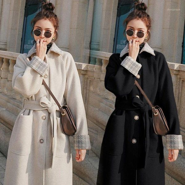 women's wool & blends hepburn tweed coat middle long small korean windbreaker thickened spring 2021 fashion, Black
women's wool & blends hepburn tweed coat middle long small korean windbreaker thickened spring 2021 fashion, Black