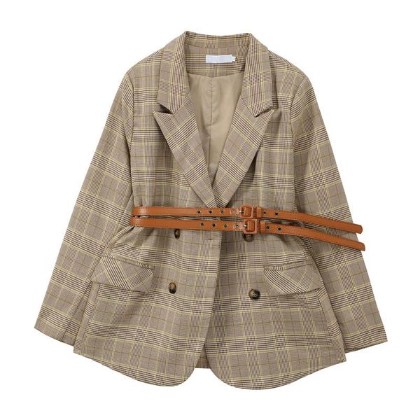 women's suits & blazers plaid suit jacket autumn winter korean retro british double breasted belt casual light calico jaket fashion tie, White;black
women's suits & blazers plaid suit jacket autumn winter korean retro british double breasted belt casual light calico jaket fashion tie, White;black