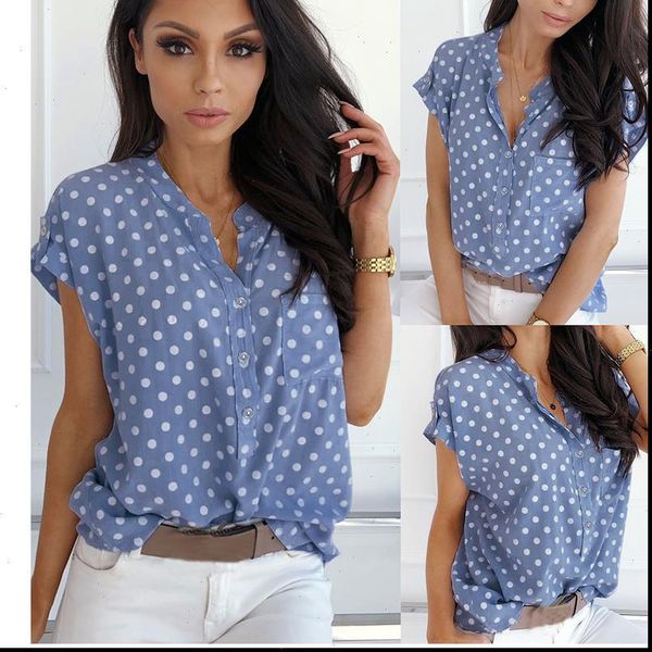 blue polka dot print womens and blouses short sleeve v neck slim blouse women summer clothes casual shirts streetwear, White
blue polka dot print womens and blouses short sleeve v neck slim blouse women summer clothes casual shirts streetwear, White