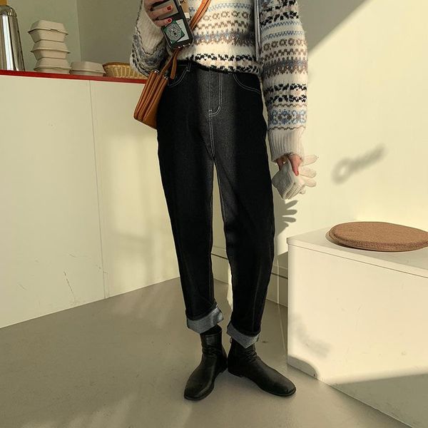 women's jeans winter straight pants high waist black jean woman thin-fleece denim full length mom boyfriend vaqueros mujer, Blue
women's jeans winter straight pants high waist black jean woman thin-fleece denim full length mom boyfriend vaqueros mujer, Blue
