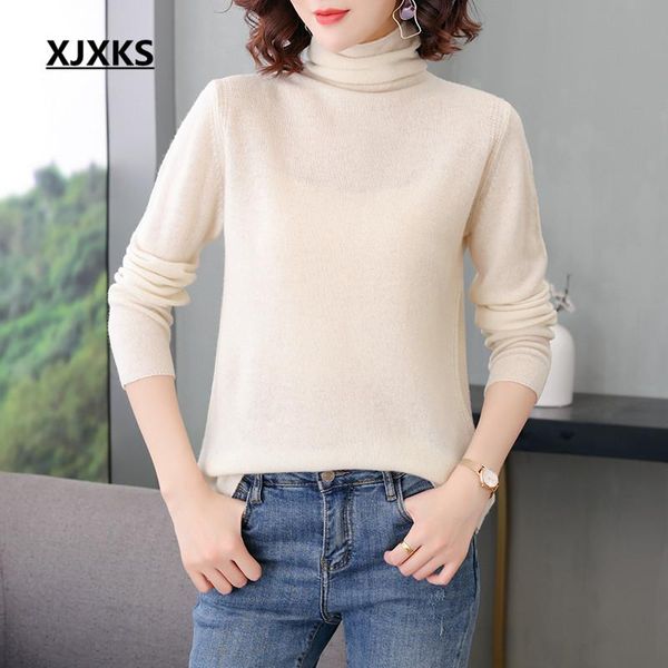 women's sweaters xjxks 100% pure wool knitted sweater women pullover 2021 autumn winter warm turtleneck, White;black
women's sweaters xjxks 100% pure wool knitted sweater women pullover 2021 autumn winter warm turtleneck, White;black