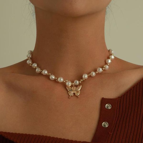pendant necklaces 2021 elegant gold color bead and pearl chain necklace with butterfly charms chocker neck jewelry for women collar femme, Silver
pendant necklaces 2021 elegant gold color bead and pearl chain necklace with butterfly charms chocker neck jewelry for women collar femme, Silver