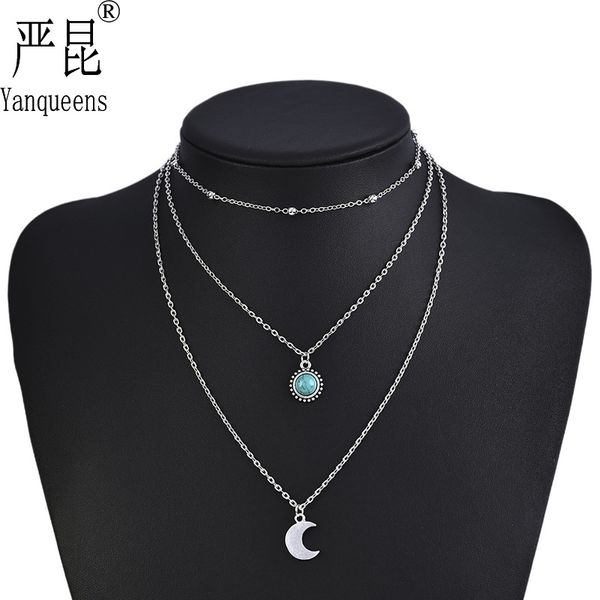 star moon three new necklace fashion multi layer turquoise sweater chain, Black
star moon three new necklace fashion multi layer turquoise sweater chain, Black