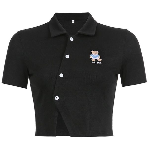 women's t-shirt 2021 summer clothing fashion bear embroidered irregular lapel, White
women's t-shirt 2021 summer clothing fashion bear embroidered irregular lapel, White