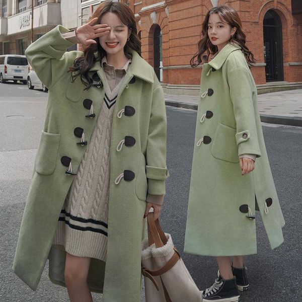 women's wool & blends heydress 2021 winter women korean style coats lady medium long overcoat female solid woolen horn button outerwear, Black
women's wool & blends heydress 2021 winter women korean style coats lady medium long overcoat female solid woolen horn button outerwear, Black