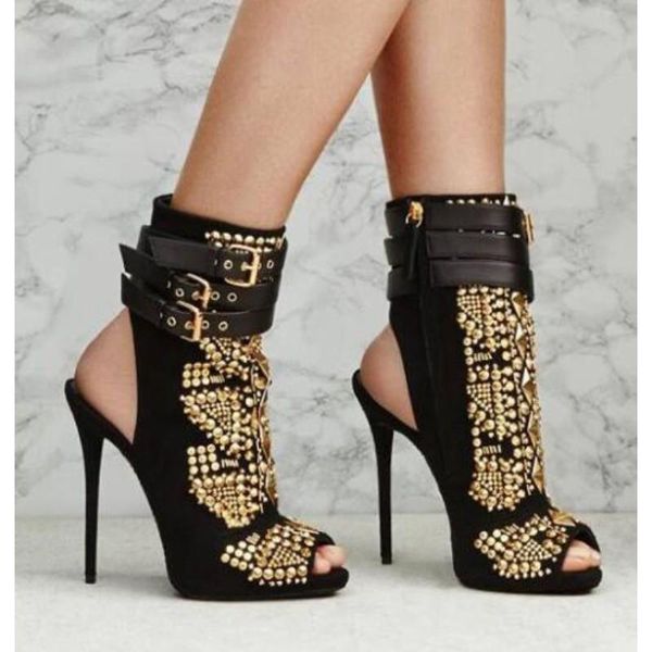boots bling studded rivets platform lady booties buckle strap peep toe women shoes plus size high heels summer ankle, Black
boots bling studded rivets platform lady booties buckle strap peep toe women shoes plus size high heels summer ankle, Black