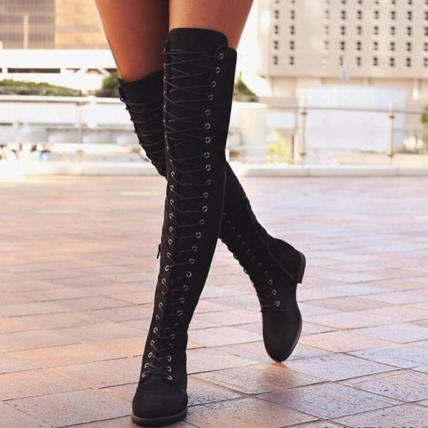 boots lace up over knee women flats shoes woman square heel rubber flock botas winter thigh high plus size, Black
boots lace up over knee women flats shoes woman square heel rubber flock botas winter thigh high plus size, Black