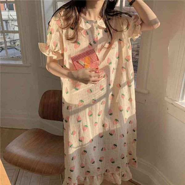 summer homewear dress print women sleepwear strawberry nightgowns peter pan collar cute midi cotton soft sleepdress ins nightdress y413, Black;red
summer homewear dress print women sleepwear strawberry nightgowns peter pan collar cute midi cotton soft sleepdress ins nightdress y413, Black;red