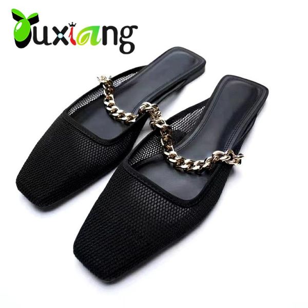 slippers women slides summer luxury metal chain shoes ladies flat with heel mesh sandals casual outdoor square toe female, Black
slippers women slides summer luxury metal chain shoes ladies flat with heel mesh sandals casual outdoor square toe female, Black