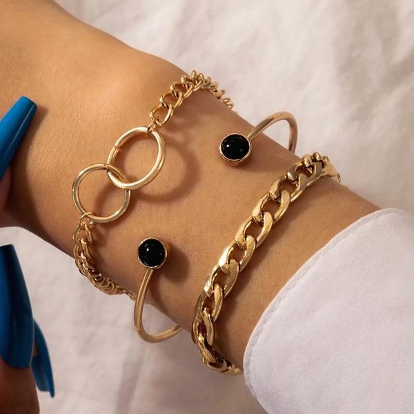3pcs/sets link, chain charming hollow round bracelets for women hard crystal stone open adjustable gold color bangle bohemian jewelry, Black
3pcs/sets link, chain charming hollow round bracelets for women hard crystal stone open adjustable gold color bangle bohemian jewelry, Black