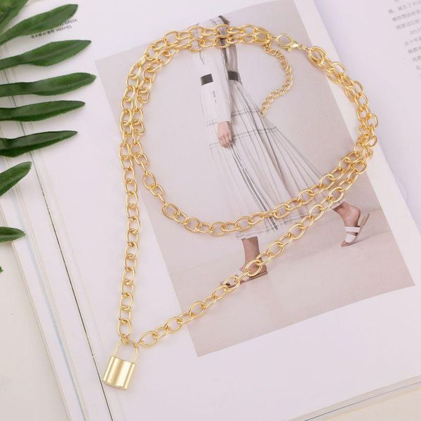pendant necklaces punk hip hop style double lock big circle chain women's fashion gold color alloy necklace, Silver
pendant necklaces punk hip hop style double lock big circle chain women's fashion gold color alloy necklace, Silver