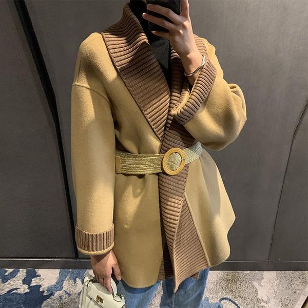 women's wool & blends winter coat women patchwork knitted double-sided cashmere outerwear female short thick warm woolen overcoat j60, Black
women's wool & blends winter coat women patchwork knitted double-sided cashmere outerwear female short thick warm woolen overcoat j60, Black