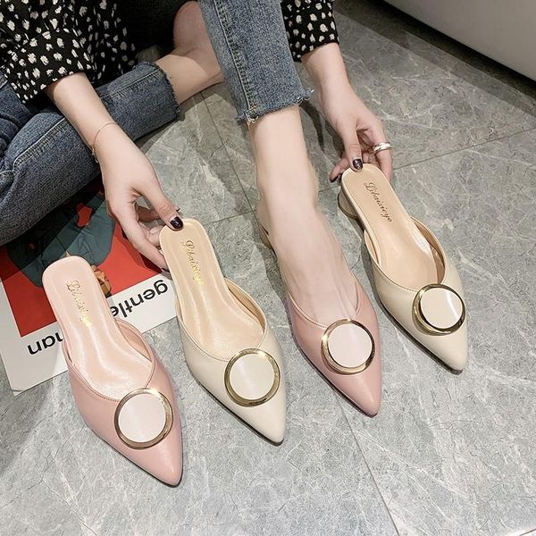 slippers metal circle buckle ladies shoes cover pointed toe half women woman slides 2021 fashion thick low heels mules, Black
slippers metal circle buckle ladies shoes cover pointed toe half women woman slides 2021 fashion thick low heels mules, Black