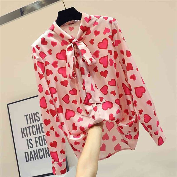 chiffon long sleeve summer women shirts loose bow tie red heart print pink shirt tunique femme bluse, White
chiffon long sleeve summer women shirts loose bow tie red heart print pink shirt tunique femme bluse, White