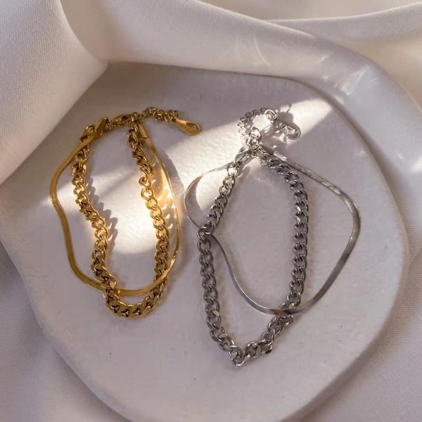 link, chain 2021 ins double layer gold silver color cuba bracelets metal titanium steel flat snake chains for women girl party jewelry, Black
link, chain 2021 ins double layer gold silver color cuba bracelets metal titanium steel flat snake chains for women girl party jewelry, Black
