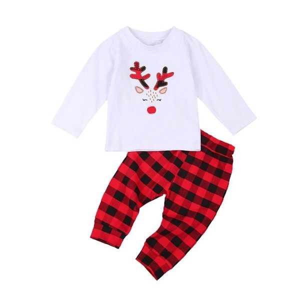 christmas infant kids baby boy girl long sleeve deer t-shirt red plaid long pant trouser 2pcs xmas clothing set, White
christmas infant kids baby boy girl long sleeve deer t-shirt red plaid long pant trouser 2pcs xmas clothing set, White