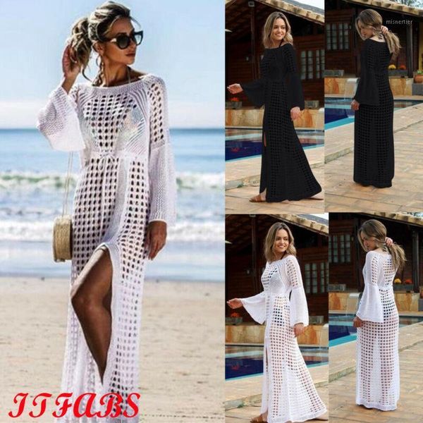 women beach style hollow knitted solid loose long flare sleeve bikini cover up maxi holiday dress casual dresses, Black;gray
women beach style hollow knitted solid loose long flare sleeve bikini cover up maxi holiday dress casual dresses, Black;gray