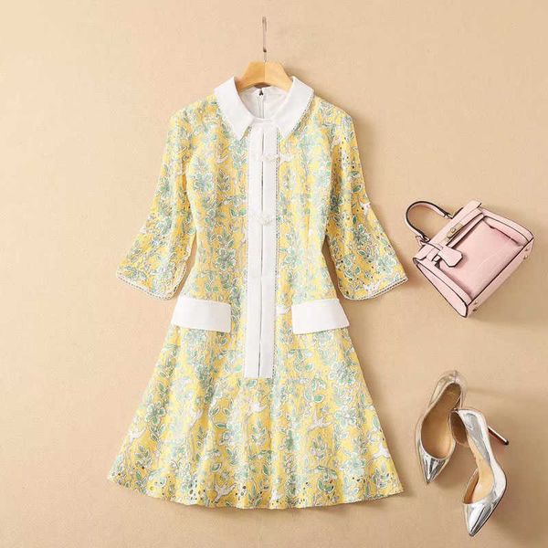 est runway designer women's white lapel openwork green floral embroidered yellow guipure lace printed dress 210526, Black;gray
est runway designer women's white lapel openwork green floral embroidered yellow guipure lace printed dress 210526, Black;gray