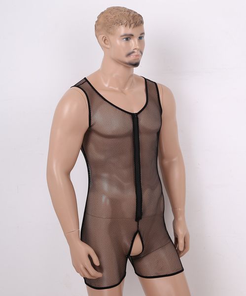 see through body lingerie for men gay open crotch sheer fishnet bodysuit porno hollow out sissy leotard nightwear clubwear, Black;white