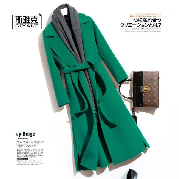 double faced cashmere overcoat women's high-end green medium length slim tweed red wool & blends, Black
double faced cashmere overcoat women's high-end green medium length slim tweed red wool & blends, Black